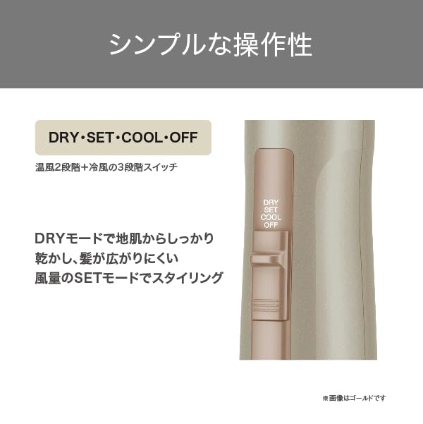 Tescom Curling Hair Dryer, Negative Ion, Lightweight, Cold and Hot Air, Rotating Cord, Easy-Remove Plug, Gold, TC365A-N