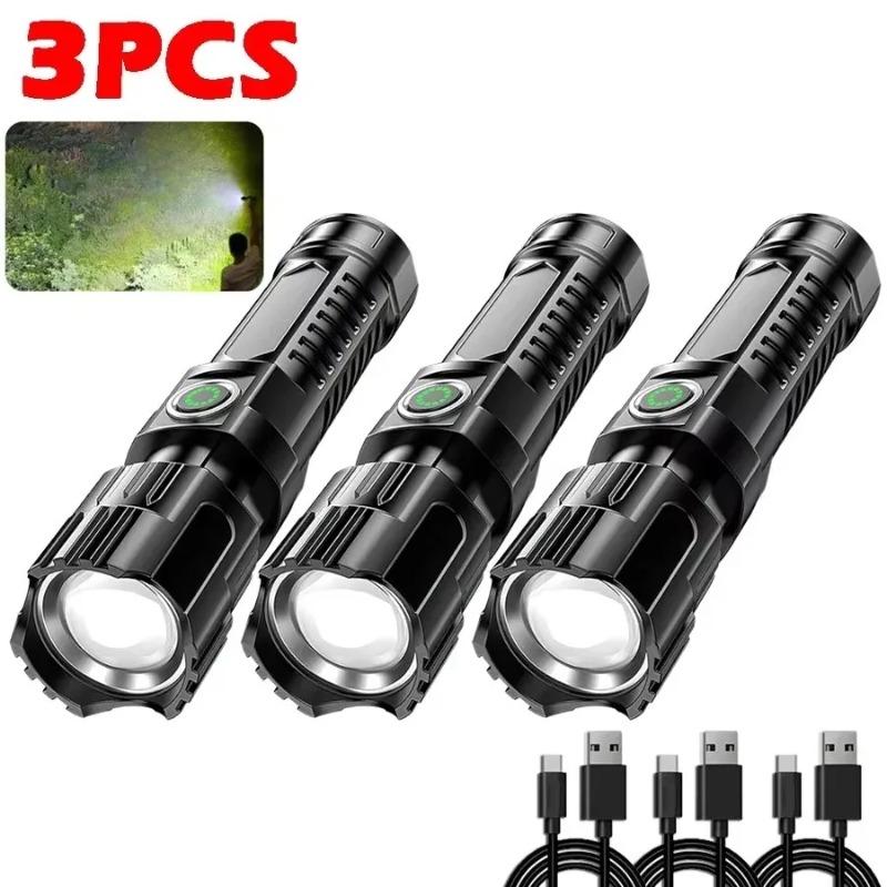 Powerful LED Flashlight Zoom ABS Torch Built-in Battery USB Rechargeable Waterproof Lamp Bright Lantern 3 Lighting Modes