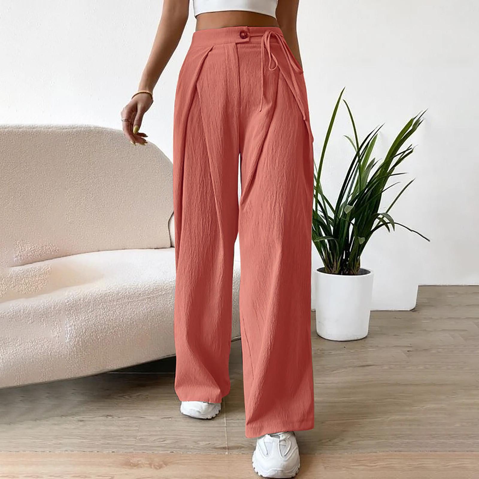

High Waisted Women s Button Up Straight Leg Pants Casual Color Wide Leg Pants M Кіновар