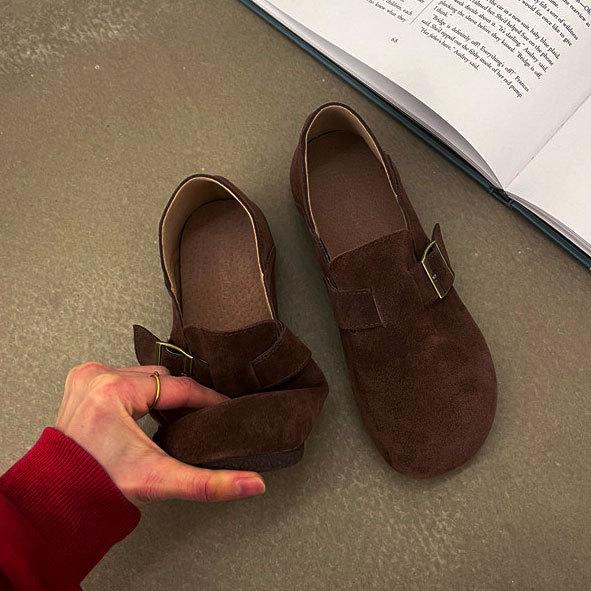 Cowhide version~ Boken shoes women's genuine leather matte flat bottom one pedal soft sole soft surface ugly cute retro Boken shoes single shoes