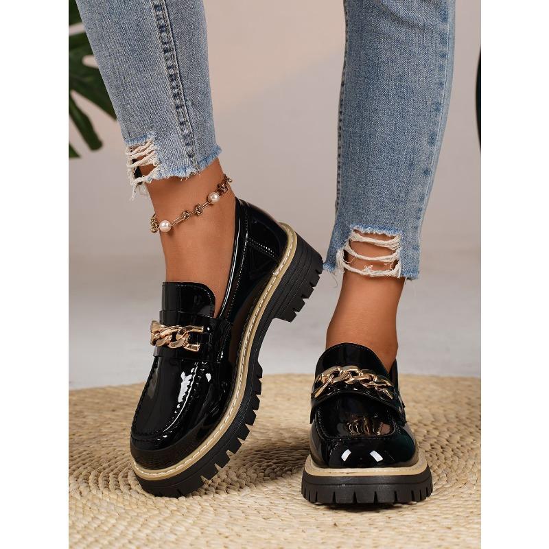 Metal Chain Low-top Shoes 2025 Autumn New Platform Muffin Kick Plus-size Loafer Girl