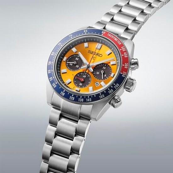 Seiko Watch PROSPEX SBDL117 Mens Wristwatch Made Japan Solar SPEEDTIMER Series Tachymeter Bezel Chronograph Date Calendar Bright Yellow Dial Stainless