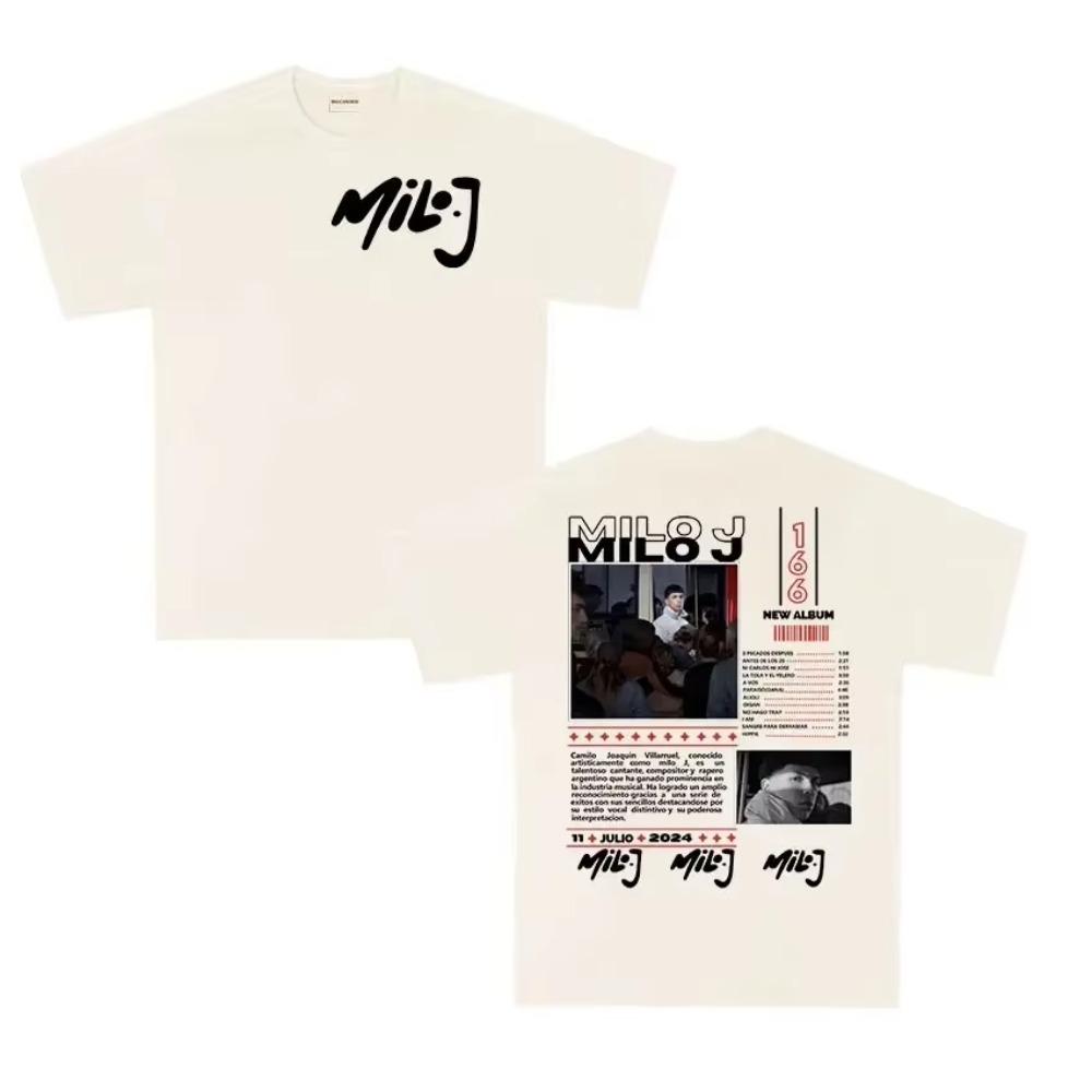 Rapper Milo J 166 Tour 2025 album Pánská retro vysoce kvalitní trička s krátkým rukávem Nadměrné 100% tričko Streetwear