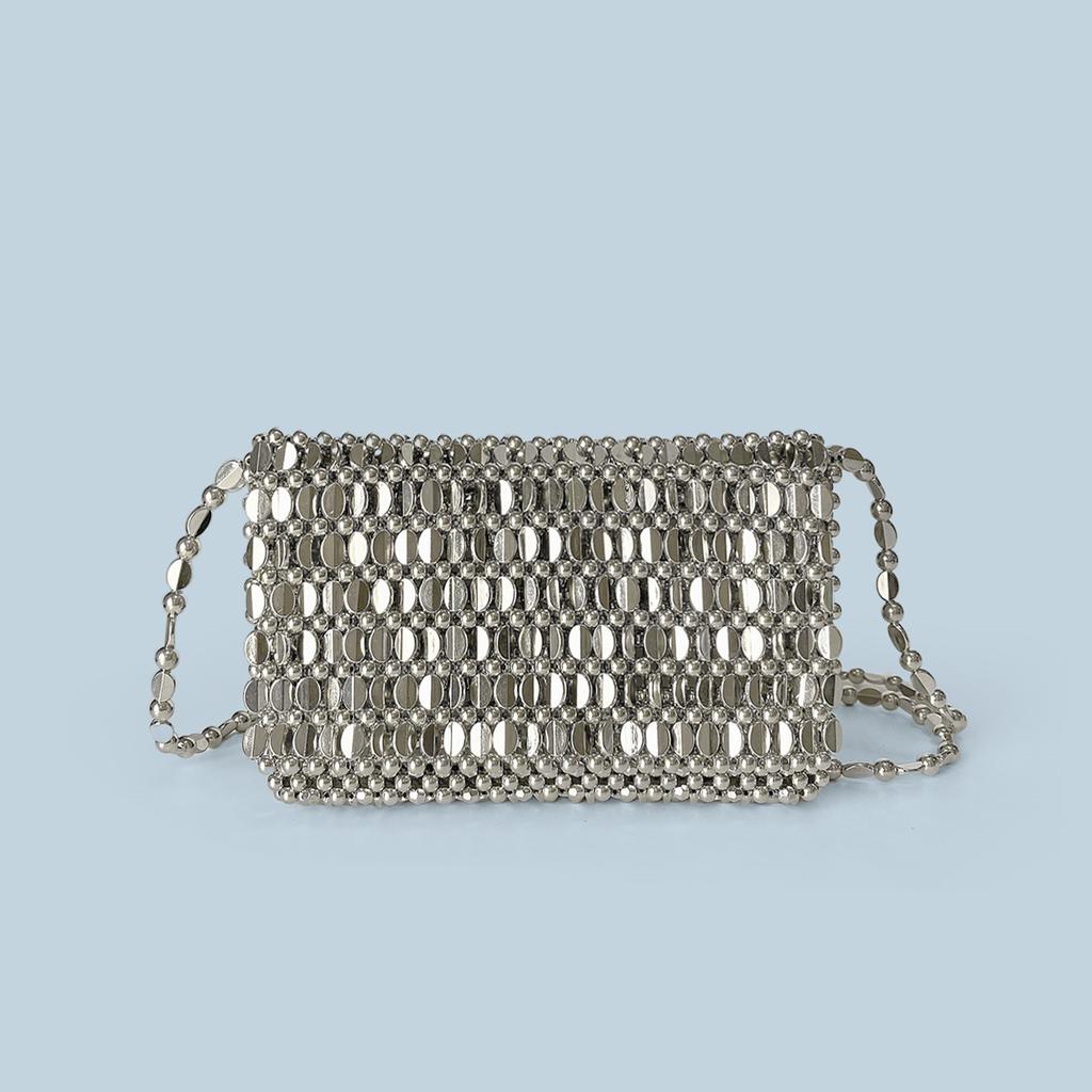 Letní Nový Blingbling Retro Stříbrný Dutý Design Ručně Vyráběná Korálková Taška na Vyklápěcí Telefon