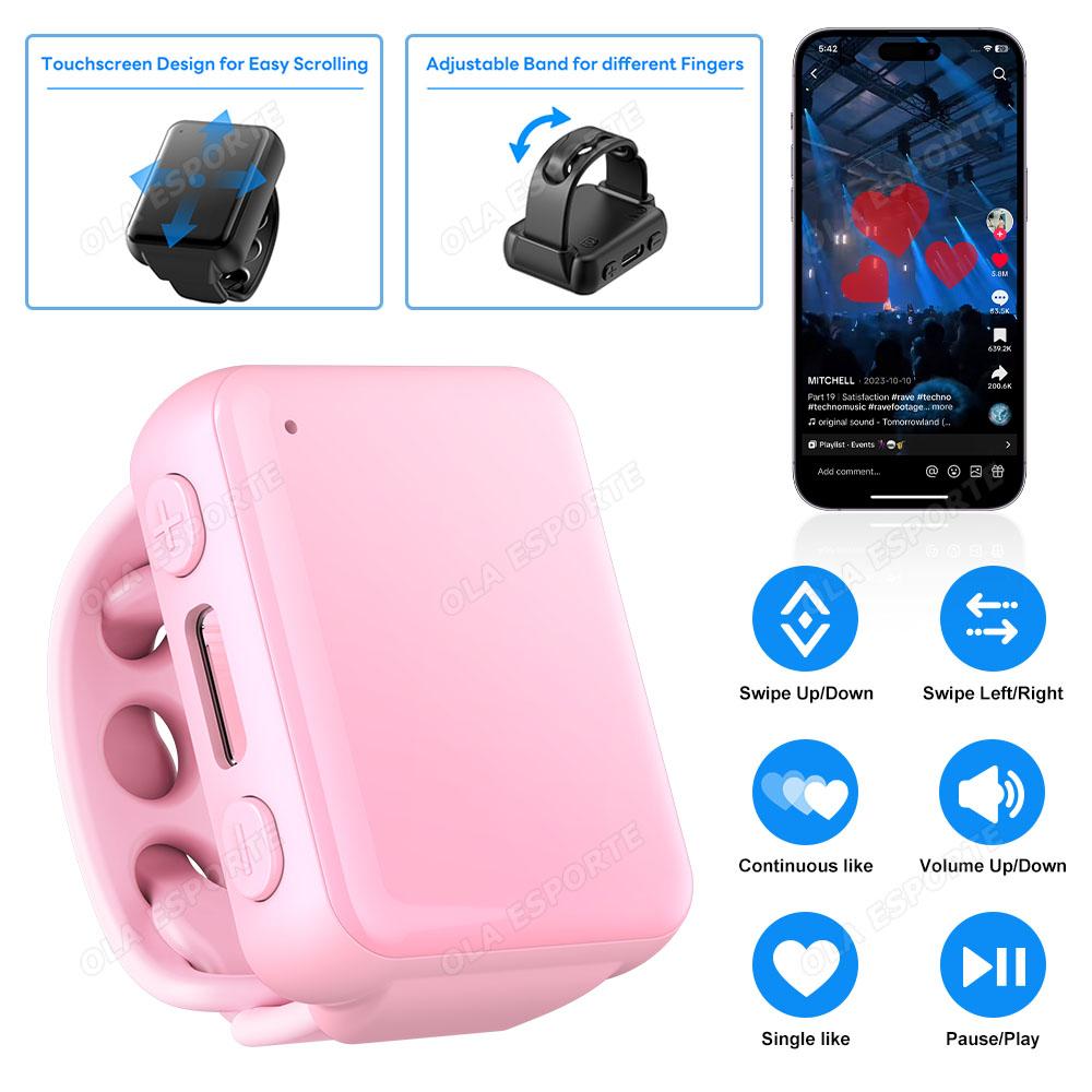 New Smart Fingertip Ring Remote Control Wireless Bluetooth Mobile Selfie Mice Selfie Video Automatic Page Turner Browsing розовый
