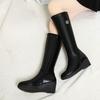 Fashion Wedge Heel Leather Rhinestone Ladies Knee High Shaft Shoes Waterproof Chic and Elegant Y2k Goth Work Gothic Women's Long Boots