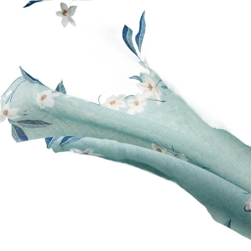 Women's Tassel Scarf: Green Leaf Print, Cotton-Linen Blend, Multi-Functional Shawl for Sun Protection, Spring To Autumn.