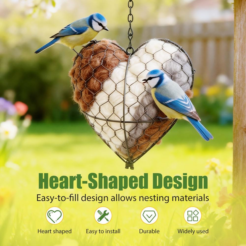 Cuore Nido Uccelli in Fibra Fatto a Mano, Cuore Nido Uccelli in Fibra di Alpaca Aggiornamento 2026, Regali per Uccelli Invernali Amanti degli Animali Colibrì Casa Giardino Cortile