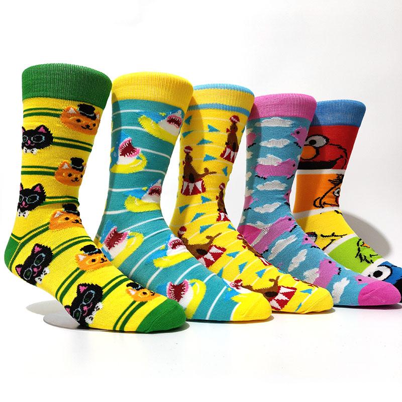 5 Pairs/Pack Men Funny Socks Casual Hip Hop Creative Cartoon Novelty Calcetines Hombre Street