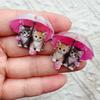 10 Glamorous Umbrella Cat Acrylic Charms for DIY Earrings and Keychains - Ideal Handmade Material for Party Jewelry