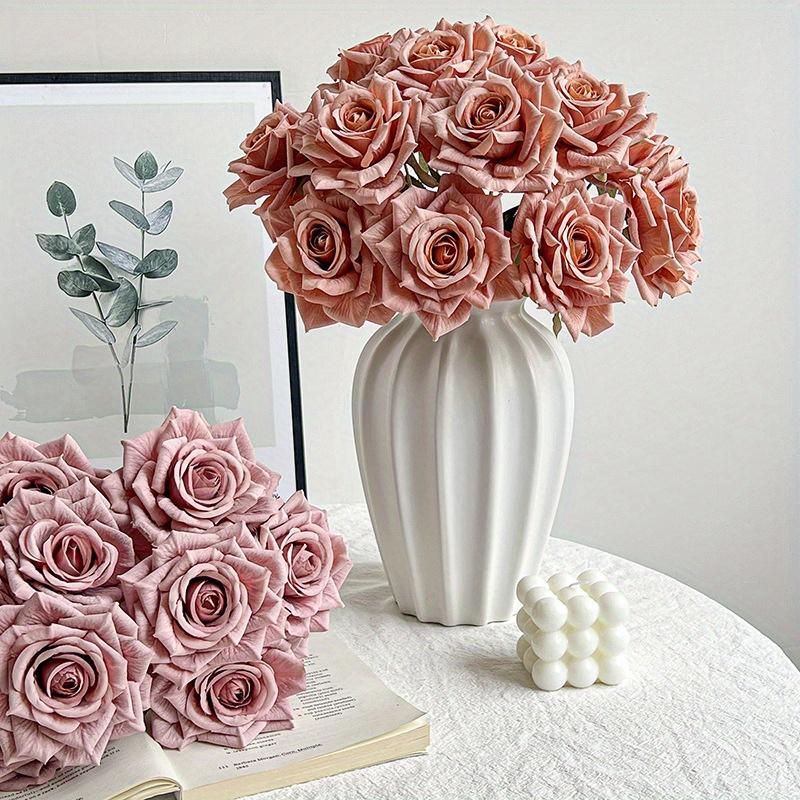 1Pc 7 Heads Embossed Cappuccino Rose Bouquet Simulation Flowers for Wedding Home Decoration Holiday Decoration Valentine's Day Gift Birthday Gift