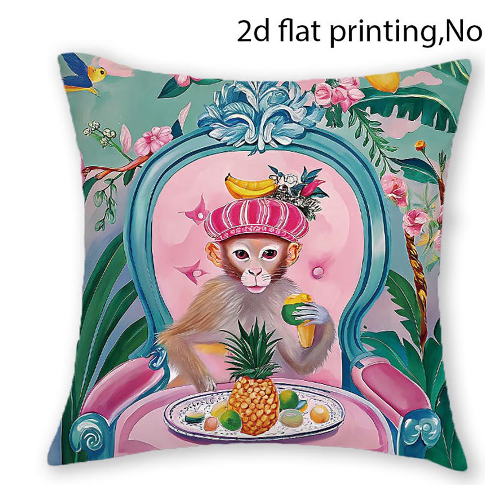 1/4pcs 2D Flat- Chinoiserie Monkey Holding Blue Umbrella Decorative Throw Pillow Cover Home outdoor decoration cushion cover
