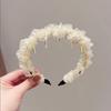 Women Headband Non-Slip Wide Headband with Inverted Tooth Comb Pearl Embellishments Layered Mesh