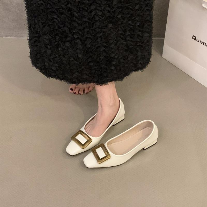 Thick Heel Square Head Single Shoes Women's Shoes New Spring and Autumn One-pedal Retro Versatile Black Commuter Shoes