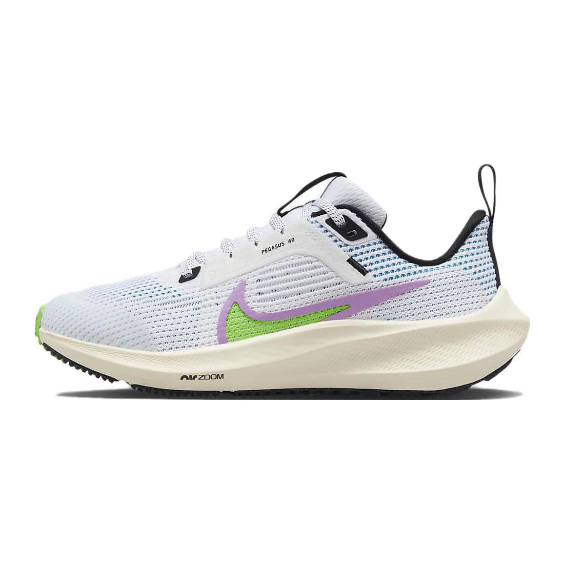 

New Nike Air Zoom Pegasus 40 GS Abrasion Resistant Low Top Kids Running Shoes White Green Teenagers FJ4142-100 35.5