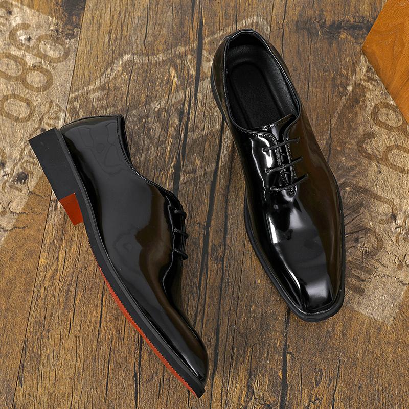 Classic Shiny Patent Leather Men Oxfords Pointed Toe Lace Up Formal Dress Derby Shoes Business Wedding Office Daily Man Footwear