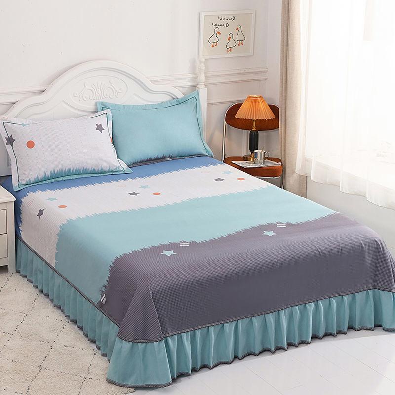 Комплект из 3 предметов, утолщенная юбка-кровать с принтом, мягкая шлифовальная пылезащитная юбка-кровать, покрывало размера King Queen с 2 наволочками