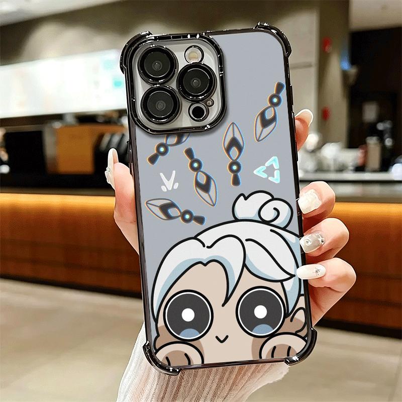 V-Valorant Cute Catoon Plating Phone Case For Iphone 16 17 Pro Max Air 16E 14 15 Plus 12 13 Mini Anti-Fall Airabag Cover