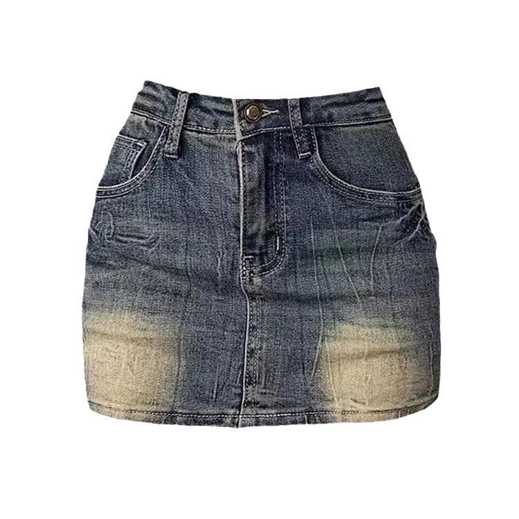 Women's Embroidered High Waist A-Line Denim Skirt - Summer 2024 Retro Style