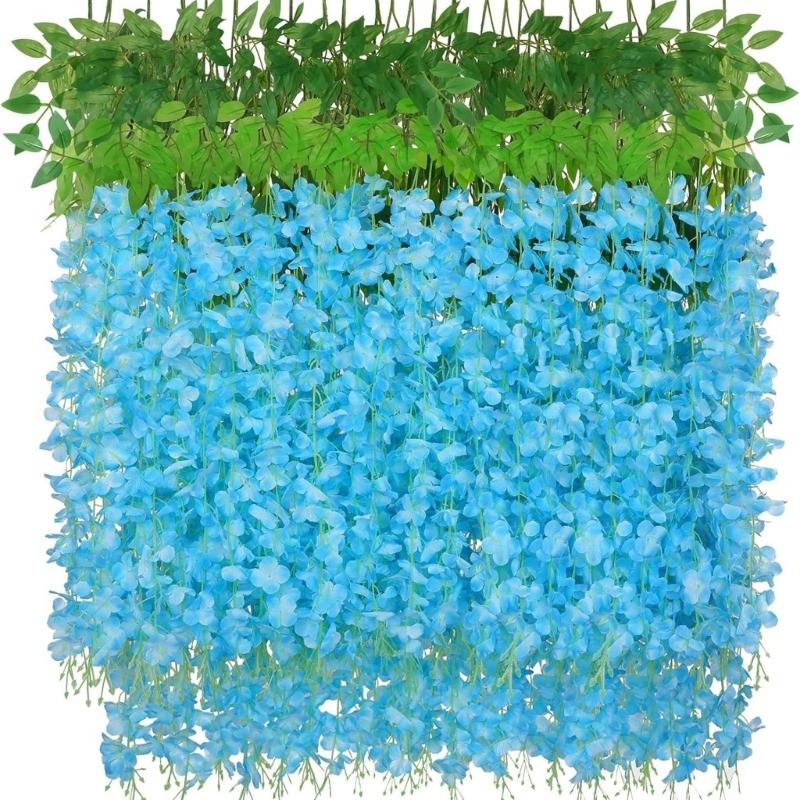 12Pcs Realistic Wisterias Artificial Flower For Home Wedding Party Decoration Durable Plastic Hanging Stem