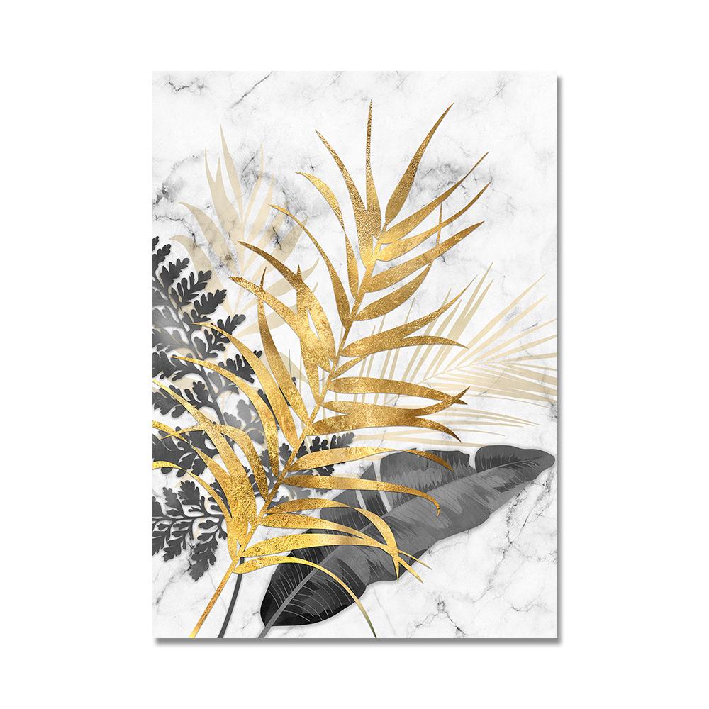 Golden Abstract Tropical Palm Leaf Canvas Paintings Modern Interior Home Wall Decor Art Posters Prints Pictures Cuadros No Frame