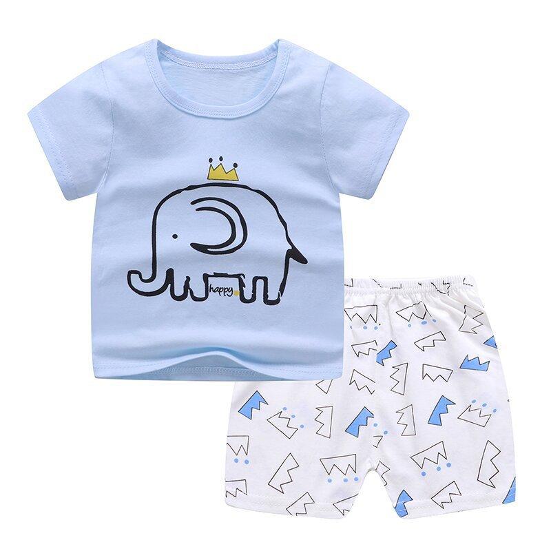 Set Estivo in Cotone per Bambini con T-shirt a Maniche Corte e Pantaloncini con Stampe Animali per Bambini