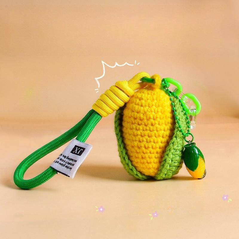 Handmade 1Pc Yarn Crochet Simulation Corn Keychain Plush Weaving Small Pendant Bag Hanging Decoration Knitted Simulation Corn