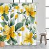 1Pc Seamless Yellow Floral Pattern Shower Curtain, Polyester Fabric, Machine Washable, Suitable For Bathroom Decoration