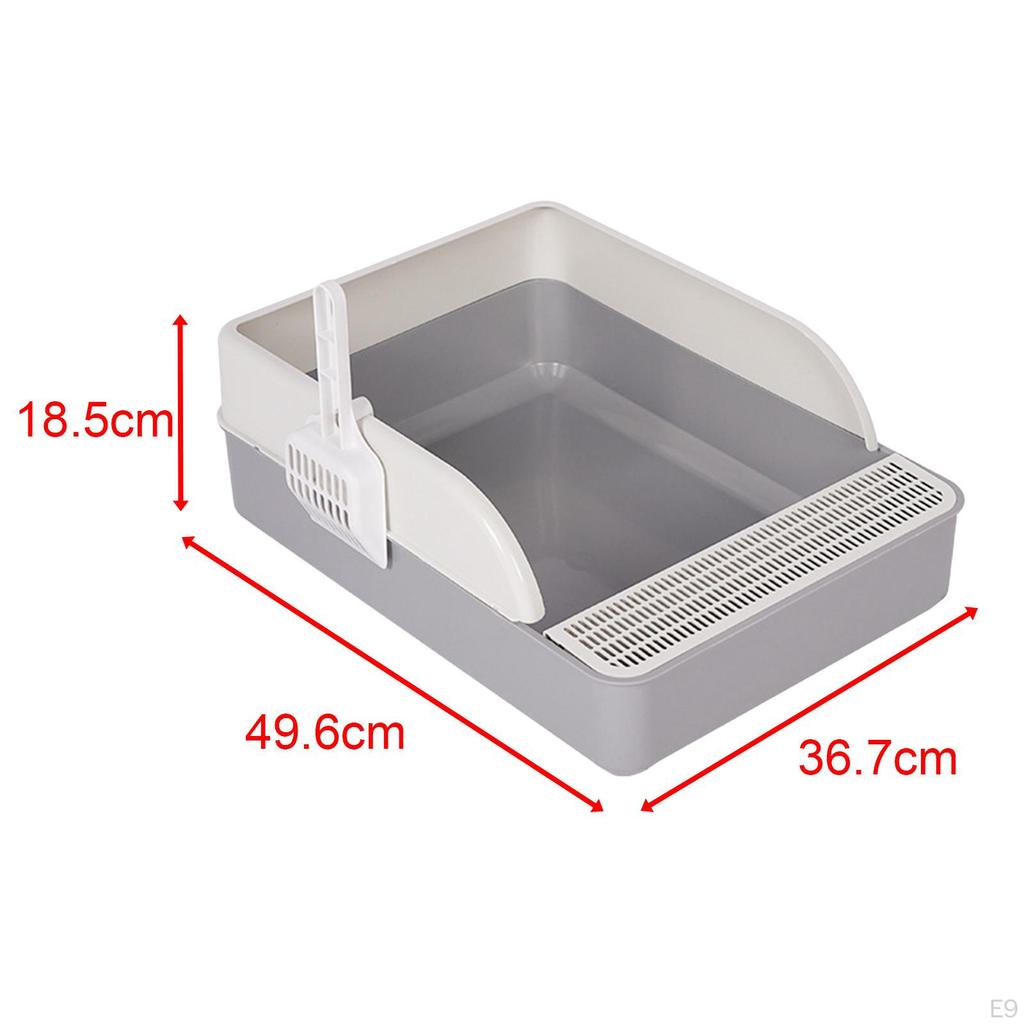 Toilet with Spoon High Sided Semi Enclosed Portable Cat Litter Tray Sand Box for Indoor Cats