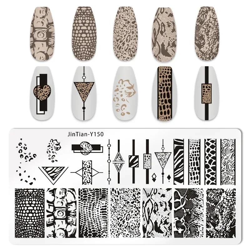 Nagelstempelplatten mit Schlangen- und Leoparden-Motiv, englische Buchstaben, Liebe, Herz, Blätter, Blumen, Design, Druckplatten, Nagelkunst, Schablone, Stempelwerkzeug