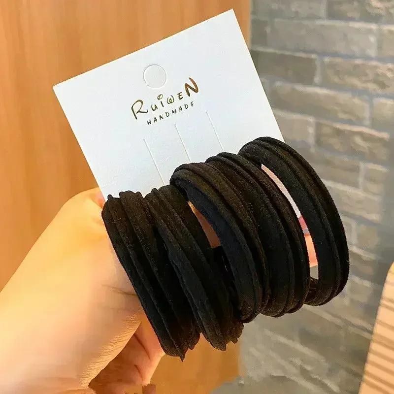 New High Elastic Durable Rubber Band Female Simple High Ponytail Hair Rope Head Rope High-grade Sense Hair Rope 5 Pieces A Set