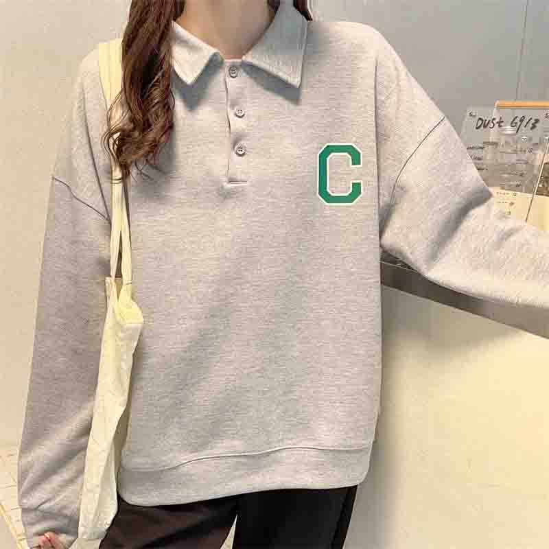 

Свитер с лацканами, женская свободная тонкая рубашка поло на весну и осень, женский топ в гонконгском стиле, модный пуловер M