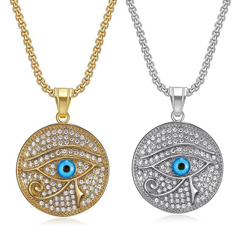 European and American Jewelry Gold-plated Rhinestone Blue Eye of Horus Pendant Necklace 2026