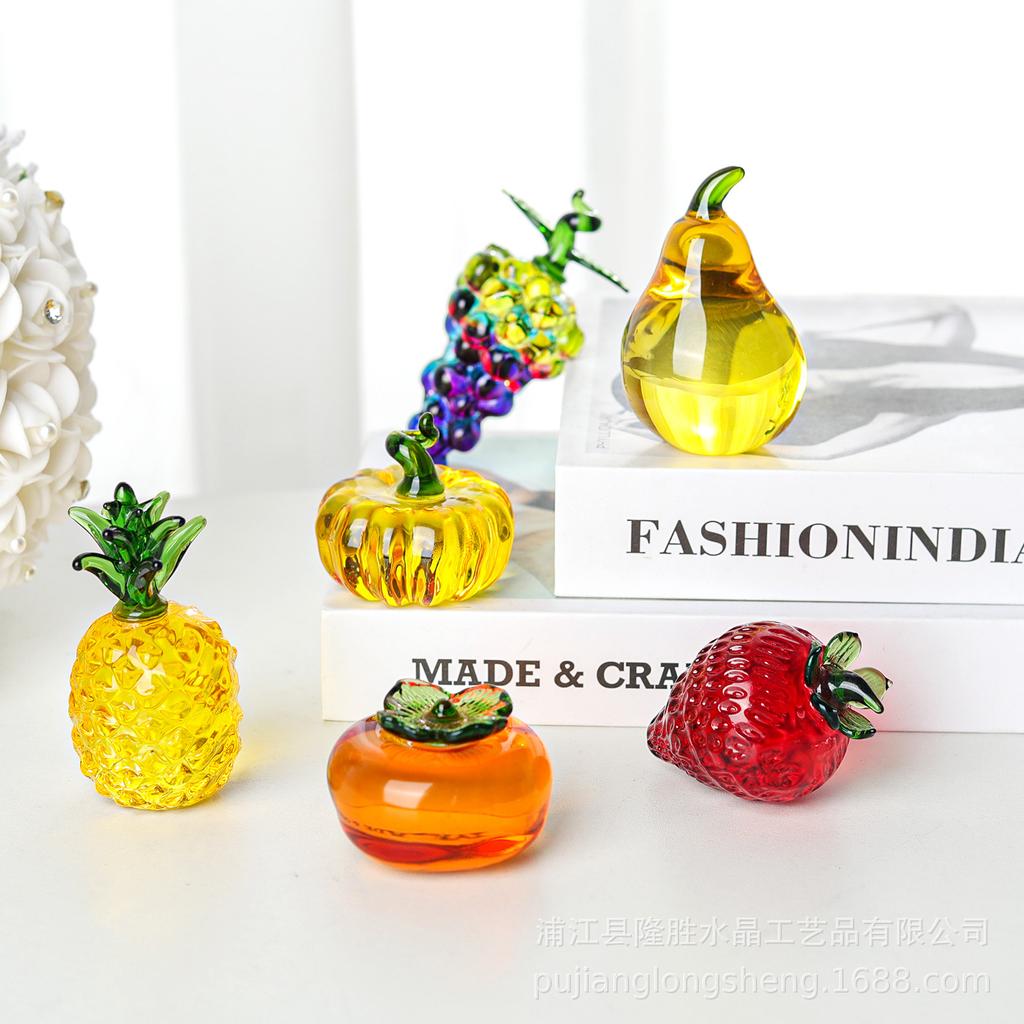 Colors Crystal Fruit Paperweight with Diamond Natural Stone Glass Crafts Souvenir Home Decor Table Ornament Fruit Figurines Gift