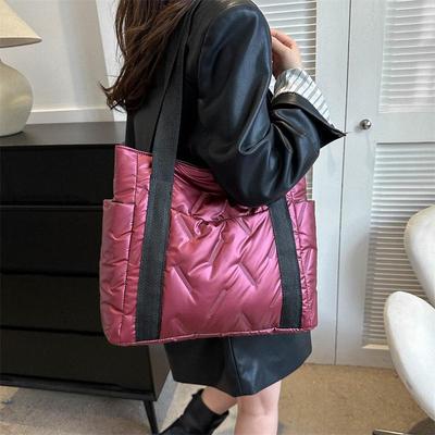 Casual Tote Bag for Women Space Cotton Shoulder Bag Large Capacity Ladies Puffy Handbags Quilted Work Commute Shopping Bag