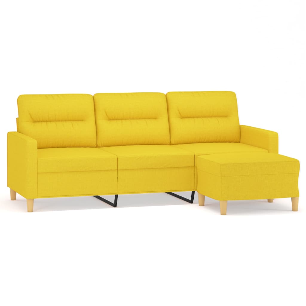 3 Seater Sofa with Footstool Light Yellow 180 cm Fabric