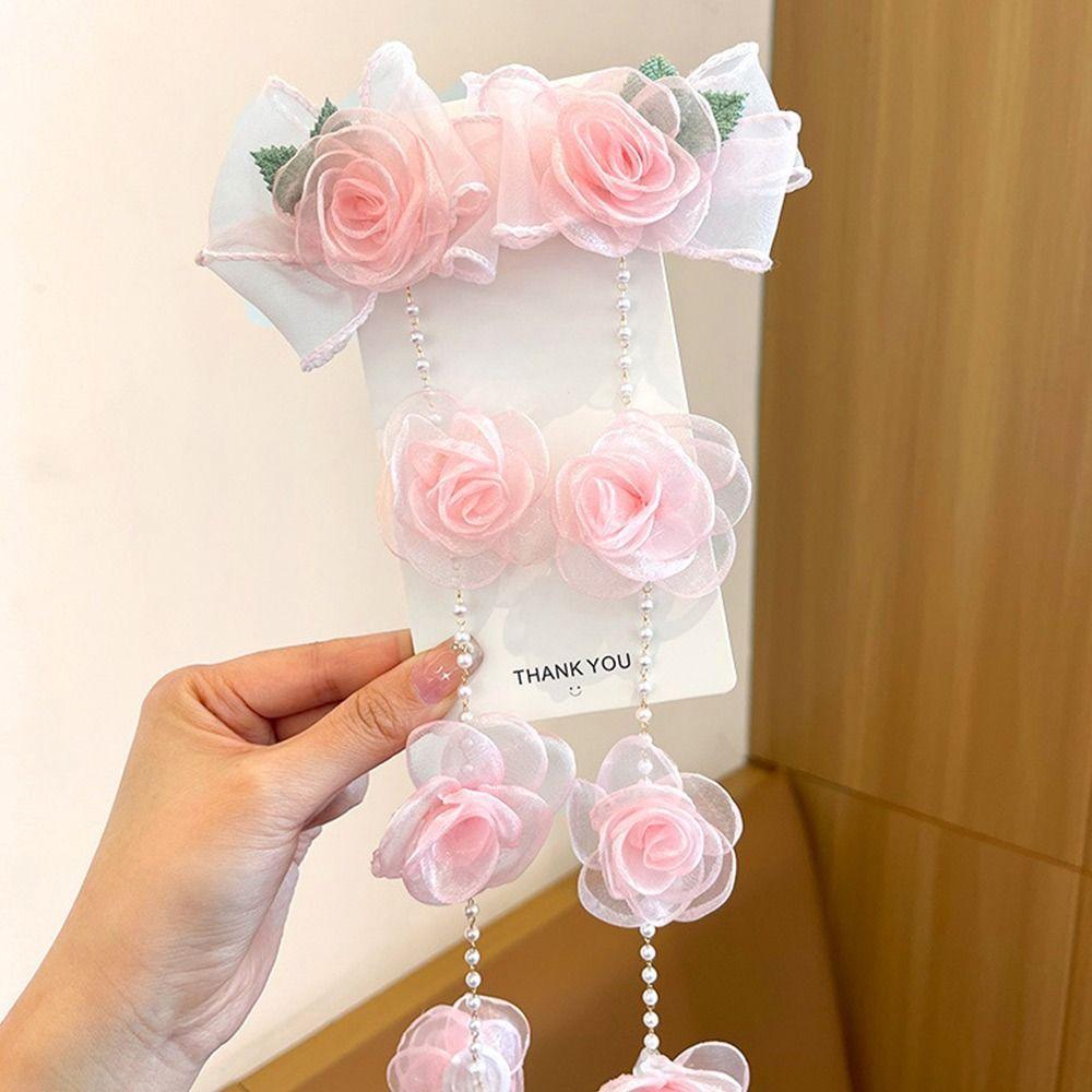Braided Hair Chain Pearl Braided Hairpin Tassel Hair Clip New Children Flower Barrettes