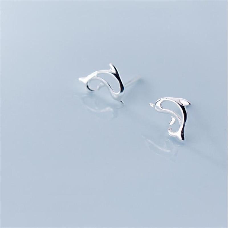 New Fashion Little Dolphin 925 Sterling Silver Jewelry Personality Ocean Simple Animal Popular Women Stud Earrings E120