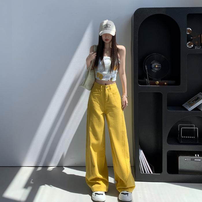 Fashionable Black Light Luxury Korean-Style Wide-Leg Jeans - Super Soft Cotton, Slim Fit for Women - Perfect for Spring and Summer