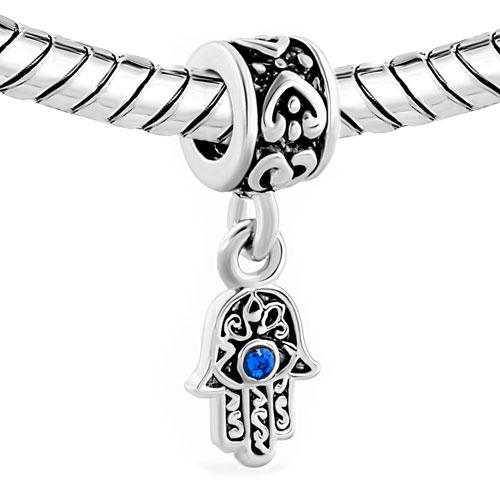 1PC Blue Evil Eye Hamsa Hand of Fatima Dangle Charm Hanging Pendant Fits European Bracelet Necklace