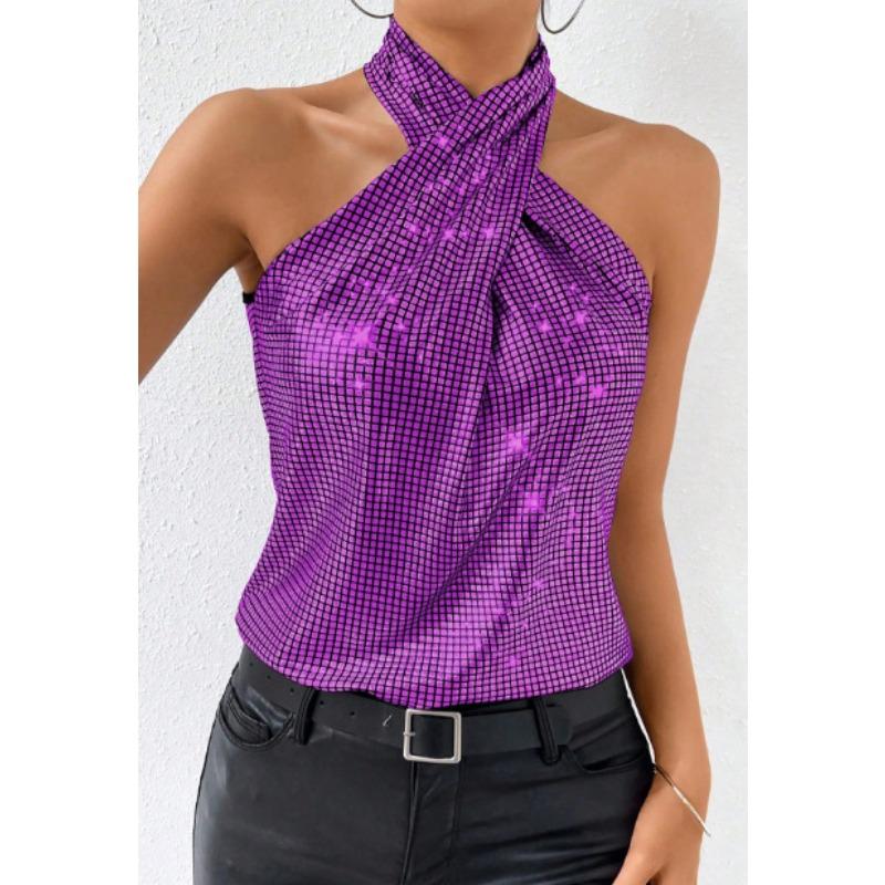Hot Style Sexy Simple Sequined Halter Neck Strap Hot Girl Inner Wear Tops and Vests for Women