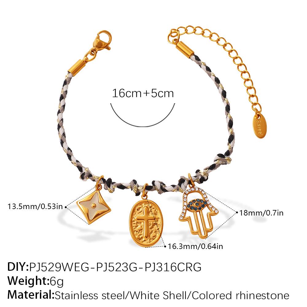 European-American Geometric Woven Rope Jewelry Set: Natural Stone Bracelet & Necklace
