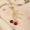 Elegant Pastoral Gold & Silver Chain Bowtie Faux Cherry Keychain Charm