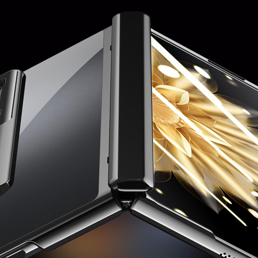 Für Honor Magic V2 5G Scharnierschutz Ständerhülle Transparentes PC Galvanisiertes Handyhülle mit Blickschutz Panzerglasfolie