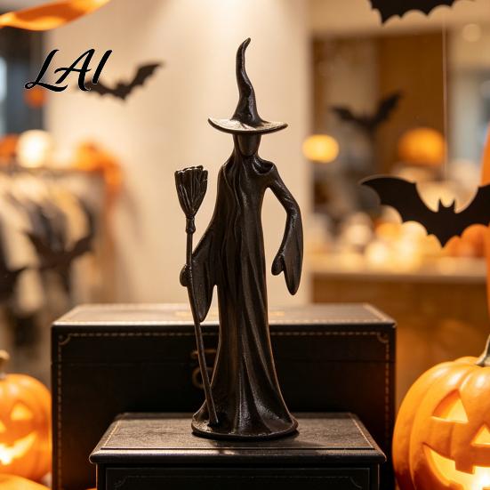 Black Cat Statue Abstract Witch Figurine Resin Statue Gothic Heavy Duty Crafts Ornament Halloween Tabletop Decor for Home Mantel Office Desk Retro