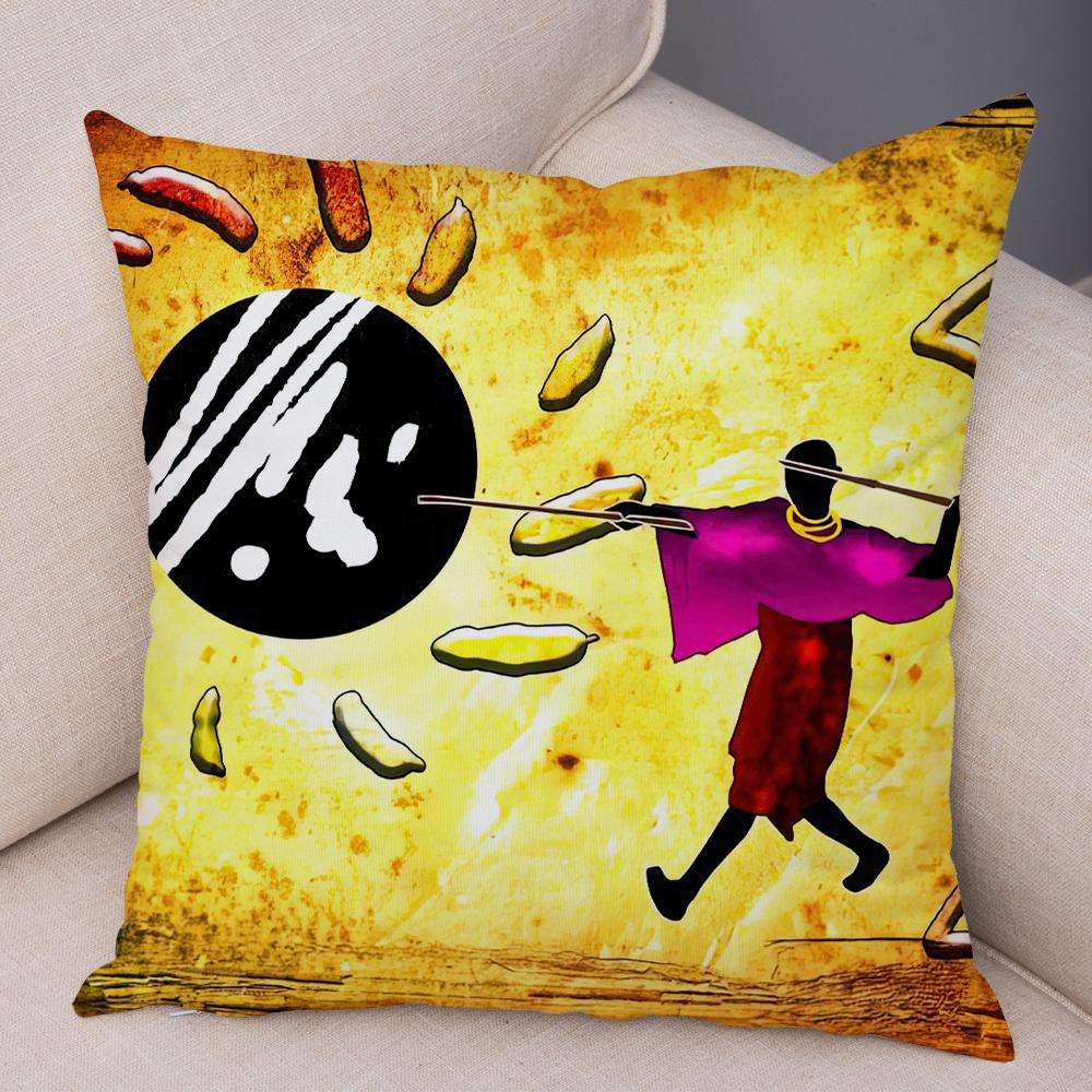 African Art Cushion Cover Ethnic Tribal Silhouette Print Soft Linen Living Room Sofa Home Decor Pillow Case 40x40cm