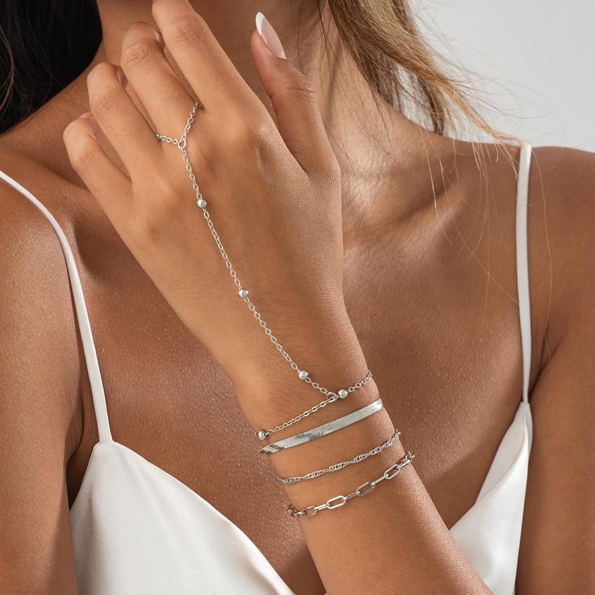 

Ingemark 4Pcs/Set Vintage Connect Finger Chain Bracelets for Women on Hand Goth Gold Color Snake Chain Bangles Wedding Jewelry