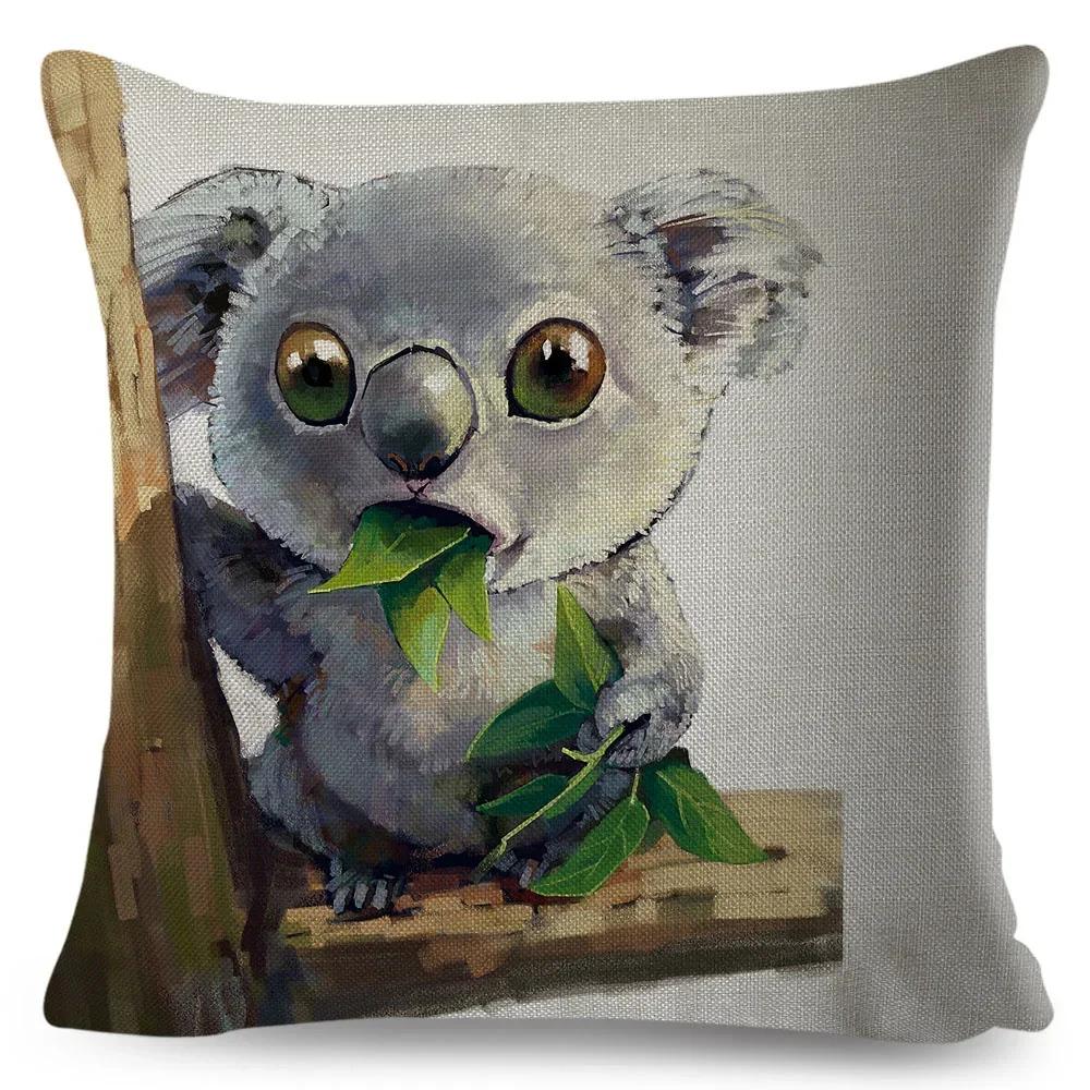 Cute Cartoon Animal Pillowcase Watercolor Animal Cushion Cover Living Room Bedroom Sofa Linen Decorative Pillowcase