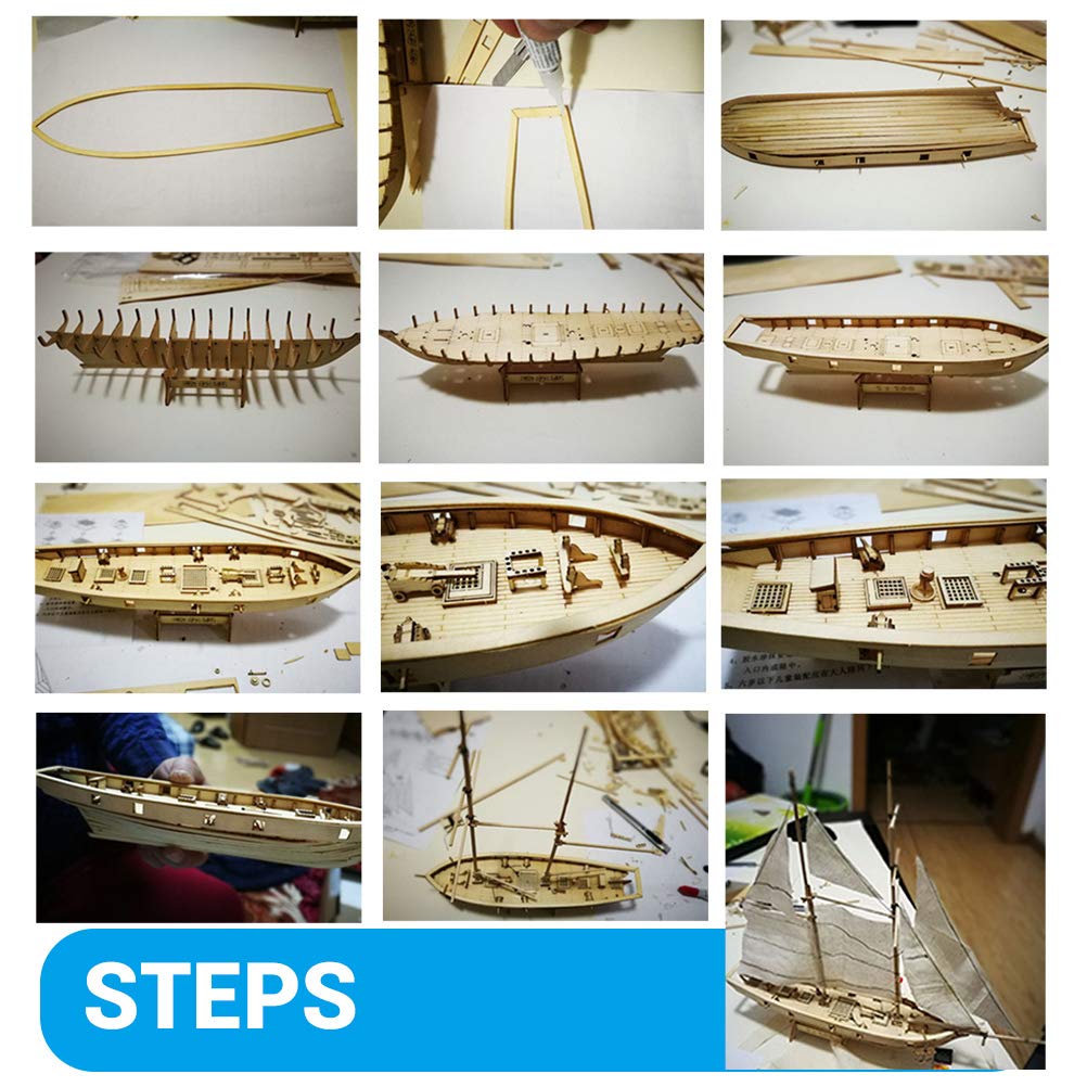 Excras Wooden Ship DIY Wooden Sailing Ship Hobby Wood Ship Model Sailing Ship Wooden Model Home DIY Model Decoration Boat Gift Toy for Kids Model,