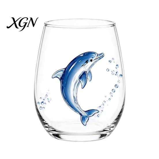 Personalized Daily Use Glassware Stemless Wine Glasses with Marine Animal Pattern, 420ml Capacity, High Borosilicate Halloween Themed Drinking